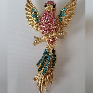 Fashion Jewelry Gold and Pink Bird Brooch